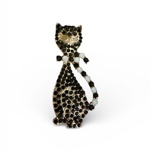 Mint Black and Gold Cat Brooch